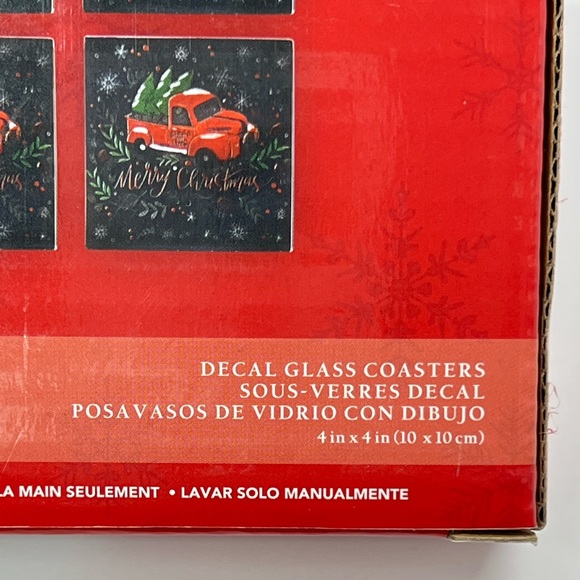 Christmas Tree Coasters Set of 4 Holiday Drink Dinnerware Cork Red Farm Truck - Picture 9 of 10
